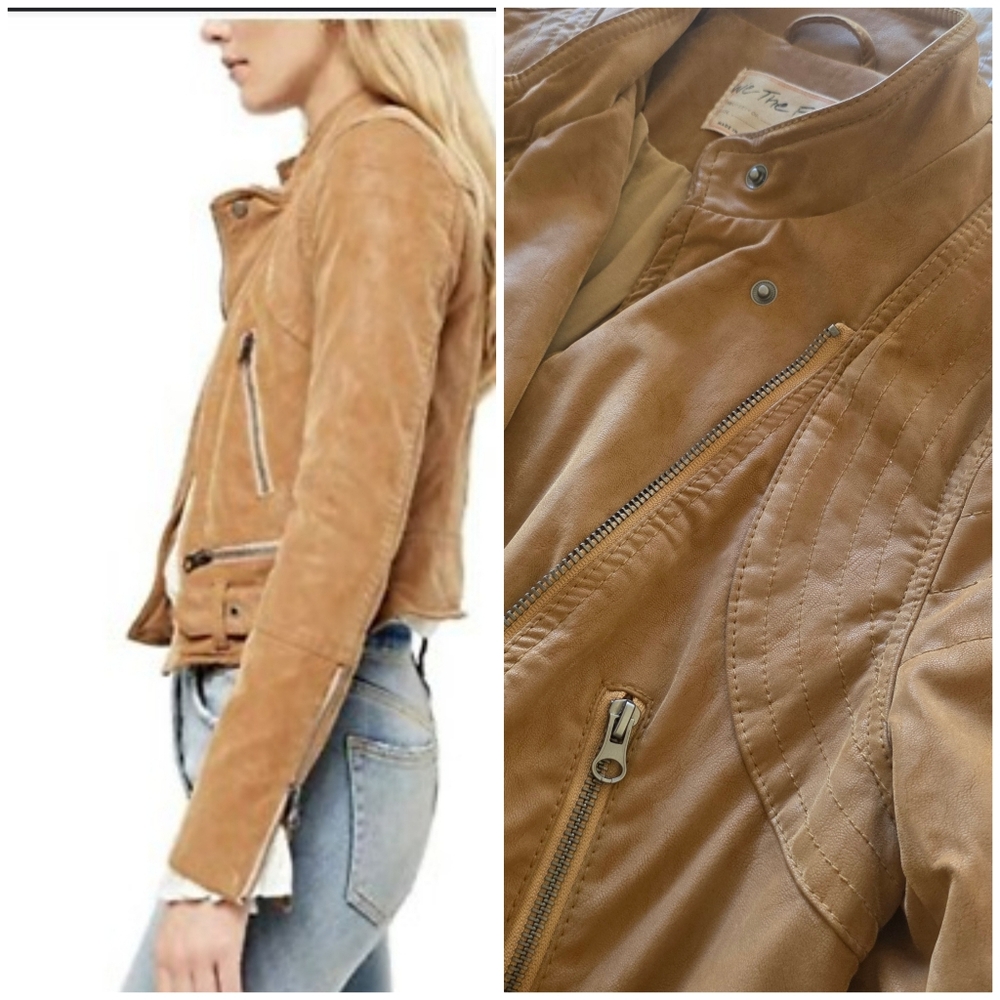 Free People We The Free Vegan Suede Moto Jacket Camel Tan M